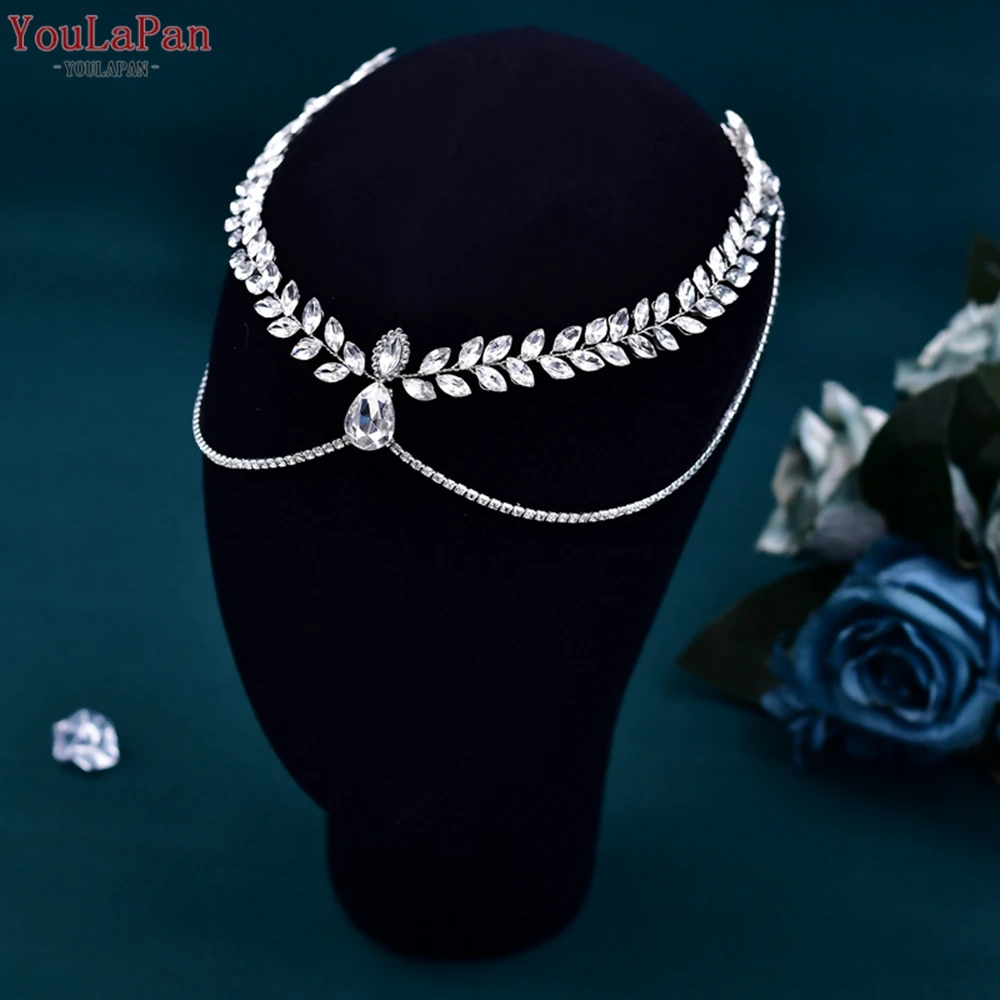 YouLaPan лента за глава за жени булчинска глава верига кристал сватба лента за глава конкурс тиара булката аксесоари за коса HP524