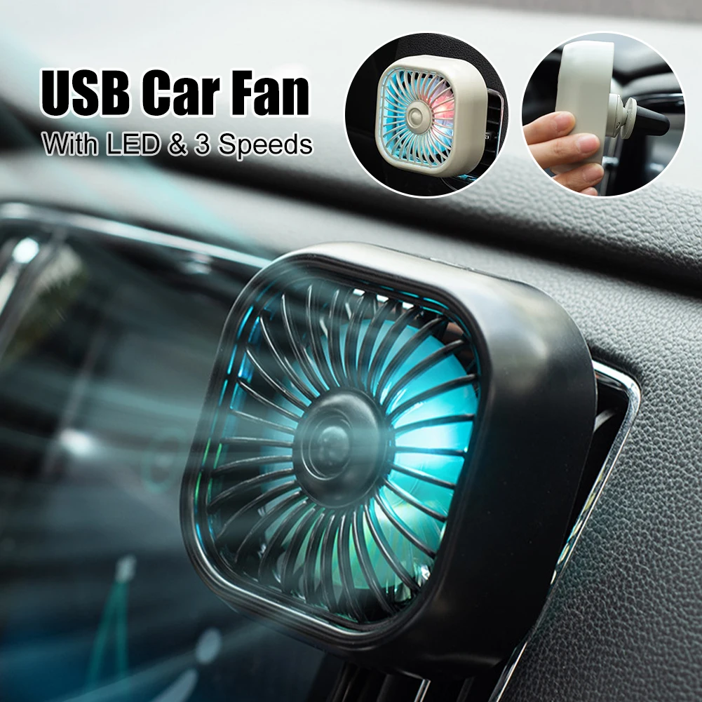  Автомобилен въздушен отдушник USB вентилатор за автоматично охлаждане с цветна LED светлина 3Speed силни вентилатори за циркулация на въздуха за автомобили
