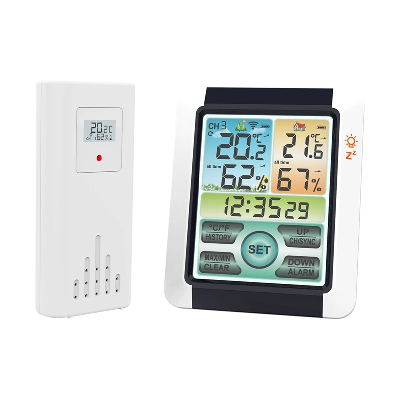 Безжичен сензор за влажност на температурата LCD цифров екран температурен сензор с часовникова функция, подходящ за дома на закрито на открито