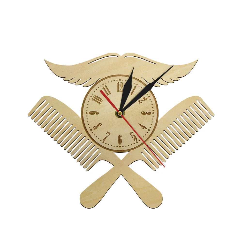 Бръснарница Ретро дървена стена часовник Начало декор произведения на изкуството салон безшумен не-тиктакане стена часовник висящи бръснарница часовник уникални подаръци