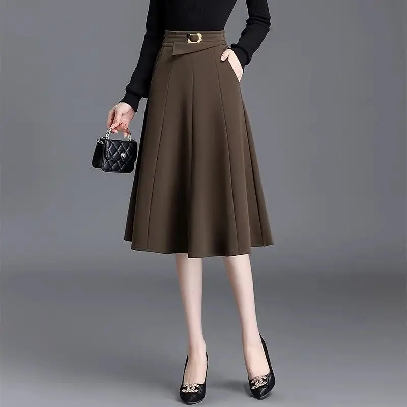 висока талия случайни корейски офис дама поли простота елегантен тенденция мода тънък твърд пачуърк темперамент дамско облекло