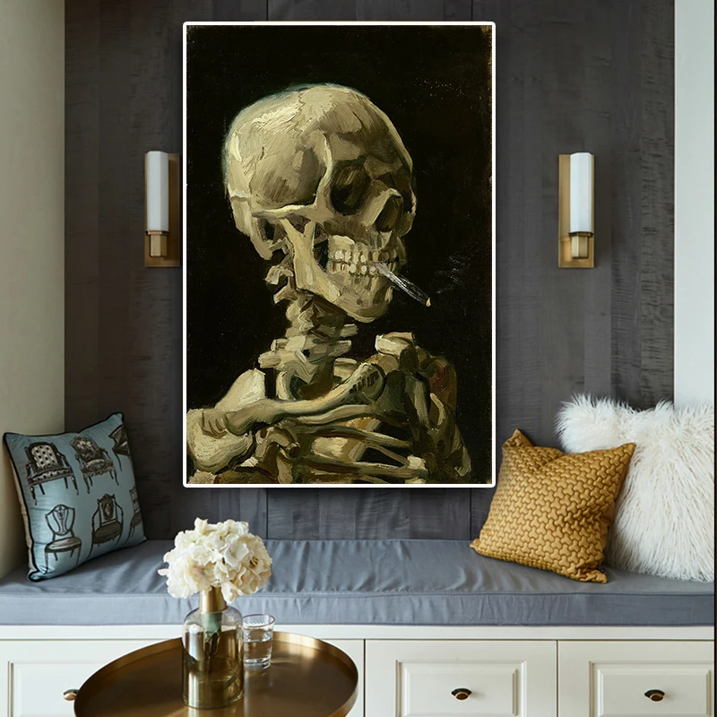 Глава на скелет от Ван Гог Репродукция Маслена живопис върху платно плакати и отпечатъци Скандинавска картина за стена за хол