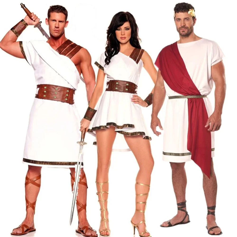 Древногръцки римски гладиаторски косплей костюми комплекти възрастни мъже Хелоуин карнавал обличане парти римски войник фантазия рокля жени