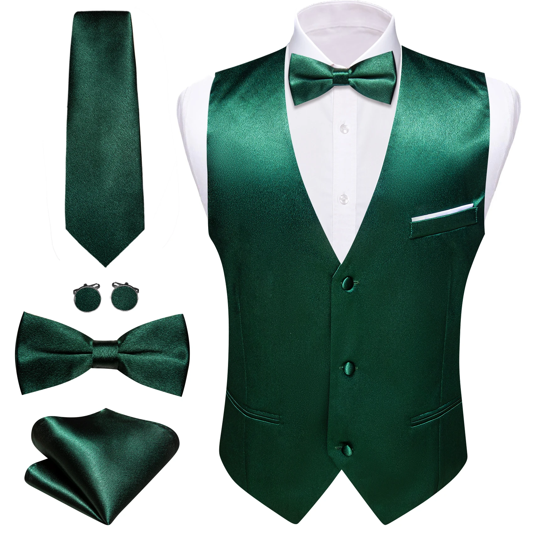 Елегантна копринена жилетка за мъже зелена твърда жилетка папийонка комплект сватба бизнес без ръкави яке мъжки костюм Бари Уанг