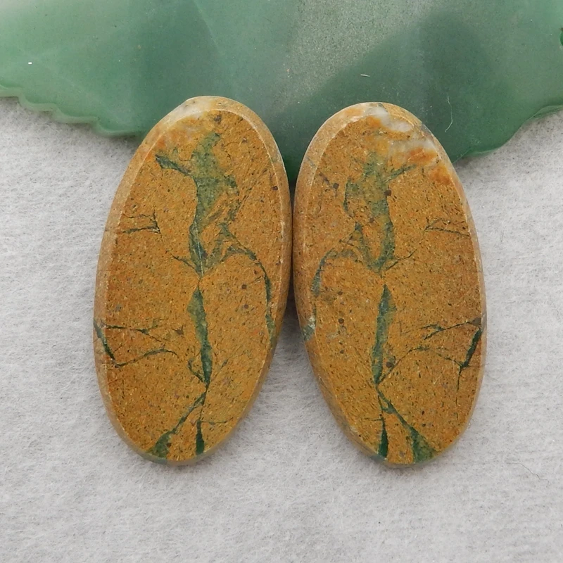 Естествен скъпоценен камък Cabochons Flatback Green Zabra Jasper Fashion Полускъпоценни камъни Аксесоари за бижута Жени Bead29x15x3mm6g