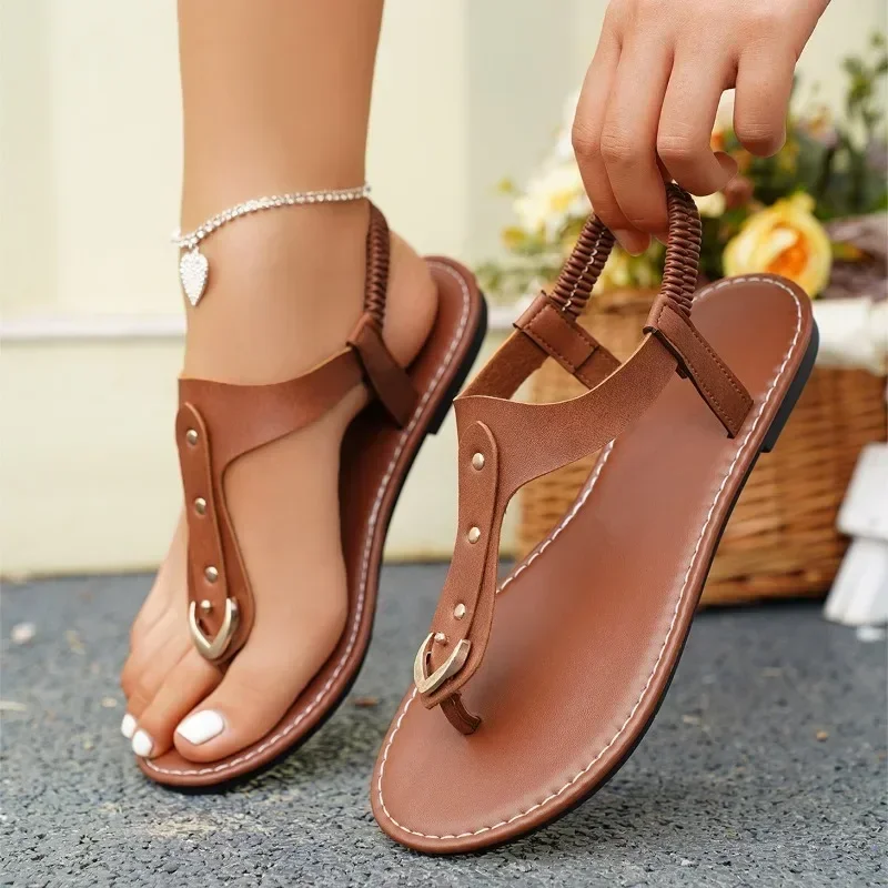 Жена Плоски сандали PU дамски обувки катарама външна търговия удобна националност вятър летни сандали