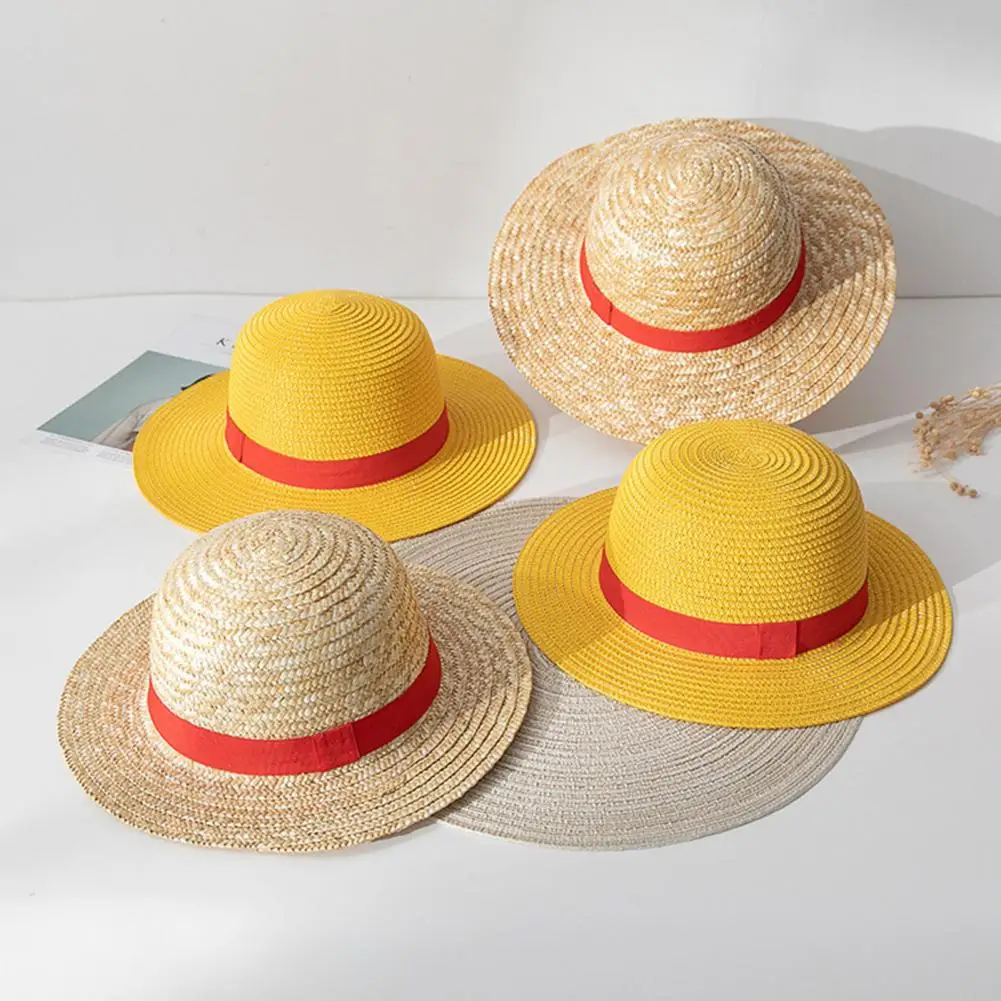 Жени риболовни шапки шапка японски аниме капачки сламена шапка косплей изпълнение деца възрастни Luffy слама капачка слънце шапка открит къмпинг шапка