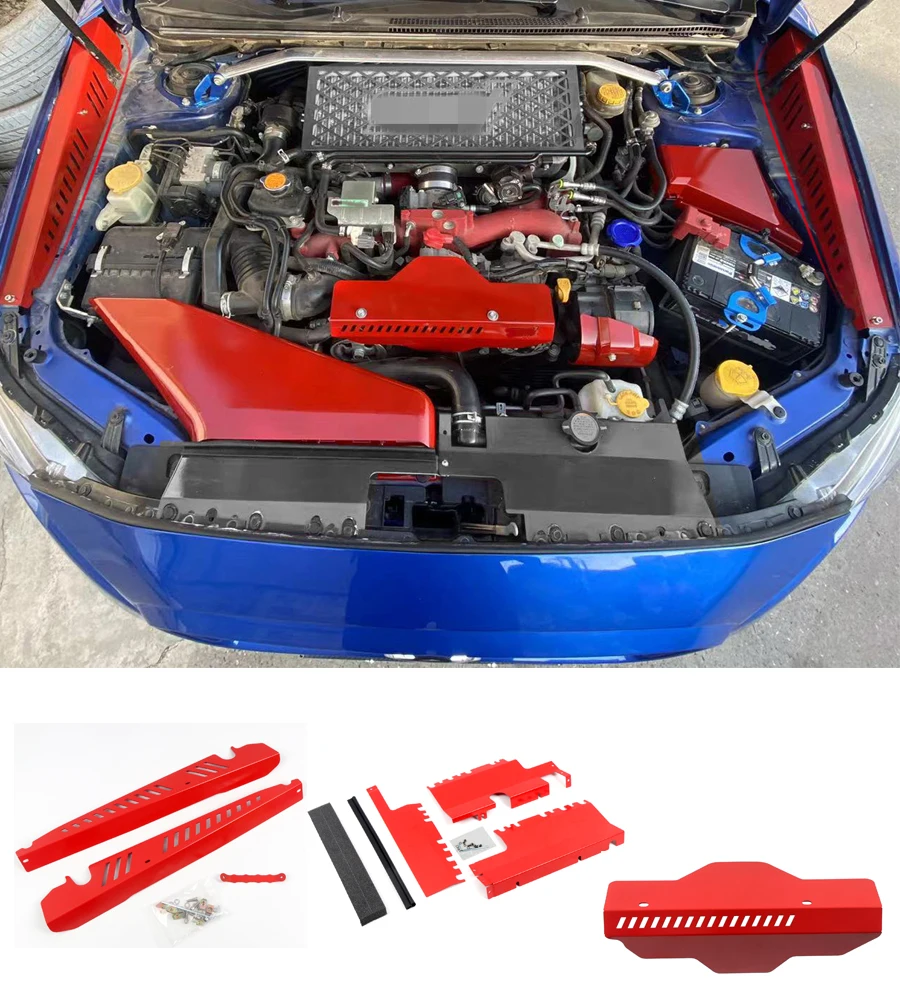 За Subaru WRX STi 2014-2021 Аксесоари за кола Червен Черен преден капак Преден капак Радиатор на двигателя Излъчващ протектор Комплект капак Алуминий