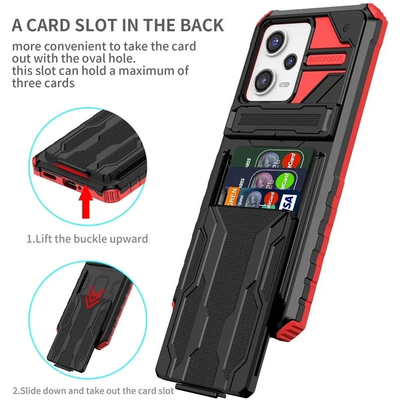 За Xiaomi Redmi Note 12 Pro случай удароустойчив държач за слот за карти Броня Калъф за телефон за Redmi Note 12 Pro + Plus Kickstand Back Cover