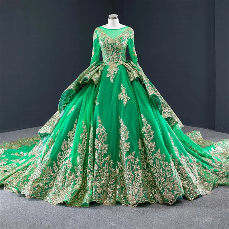 зелен Шаро Quinceanera рокли топка рокля дълги ръкави тюл апликации подпухнали мексикански сладки 16 рокли 15 Anos