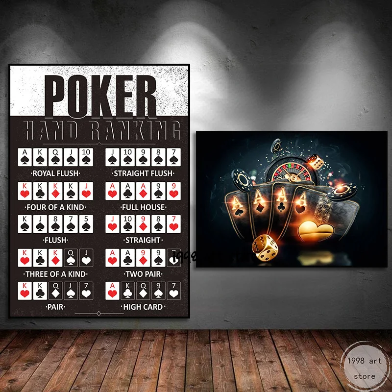Казино покер хазарт покер ръка класиране Черно казино рулетка изкуство плакат платно живопис стена печат картина за стая дома декор