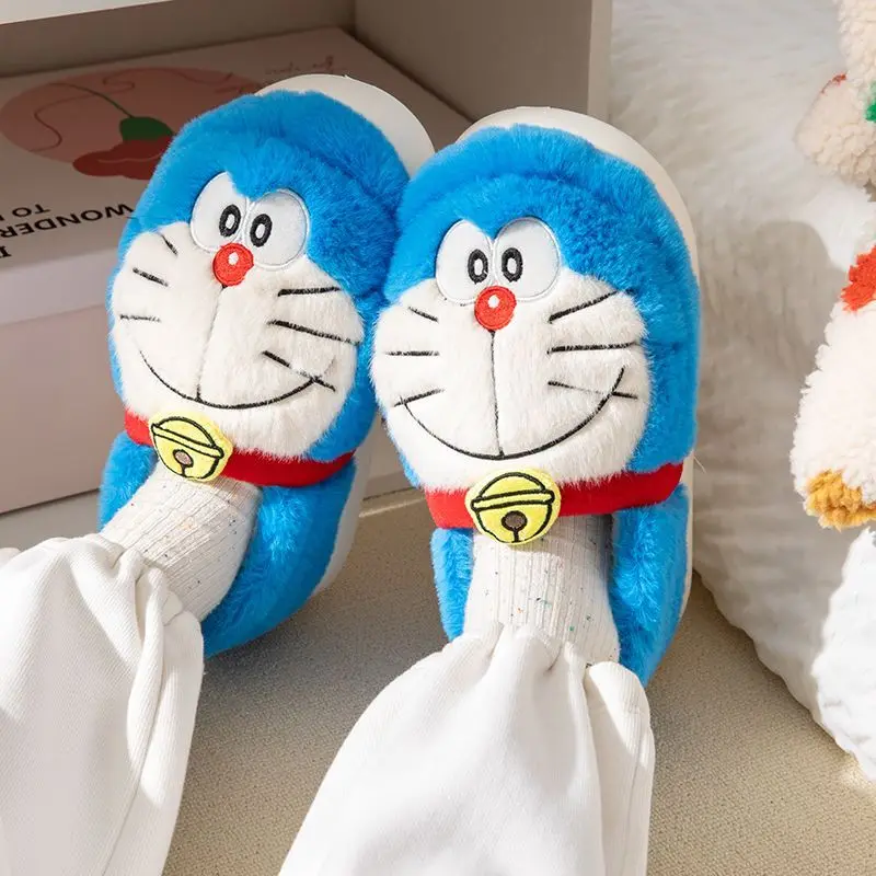 карикатура сладък аниме Doraemon памучни обувки winterthick дъното обвивка петата и дома вътрешен плюшени топли памучни чехли двойка стил