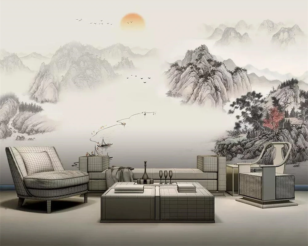 Китайска художествена концепция абстрактно мастило пейзаж стенопис тапет хол спалня телевизор фон стена 3d тапет