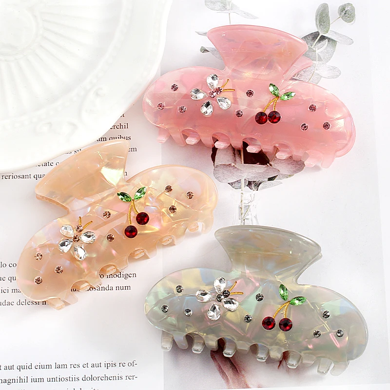 Корейска мода луксозна кристална симфония русалка черешови нокти Дамски щипки за коса момичета шнола фиба момиче аксесоари за коса