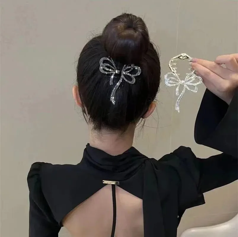 Корейски кристал лък коса нокти конска опашка ключалката ретро кок щипка за коса фиба жени шноли конска опашка притежателя аксесоари за коса