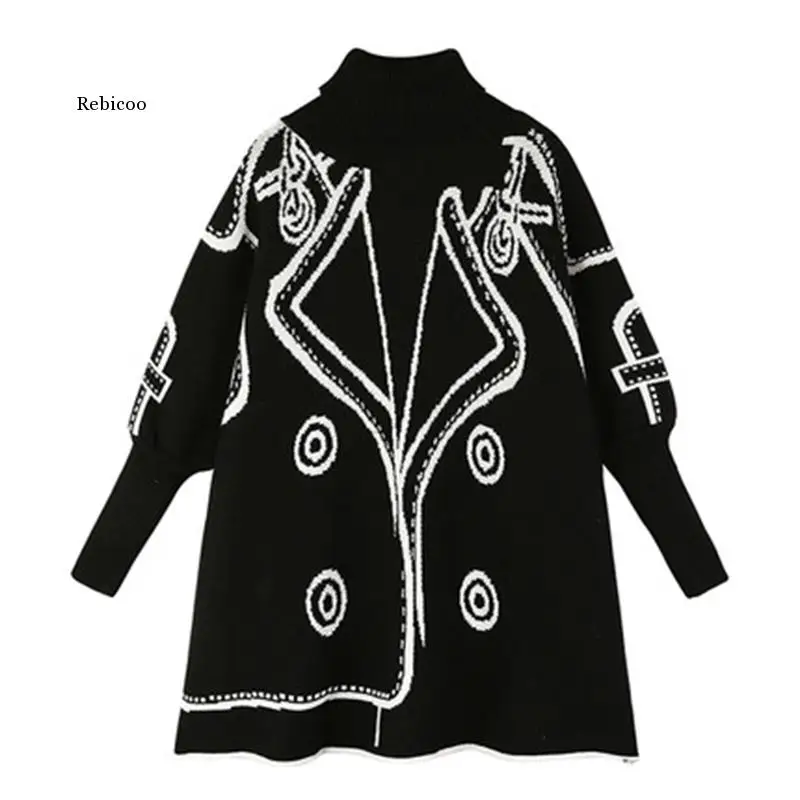Корейско яке за жени Водолазка Batwing дълъг ръкав хит цвят пола подгъв пачуърк хлабав палта женски