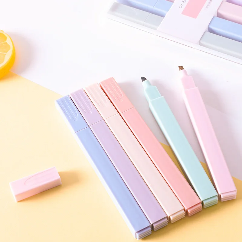 Къс стил флуоресцентна писалка, розов акцент, арт подарък канцеларски химикалка, 6 единици / комплект