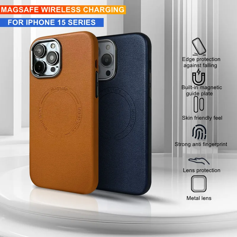 Лукс за Magsafe безжично зареждане случай за iphone 15 Pro Max броня премия кожа оригинален капак за iphone 14 13 12 Pro Max