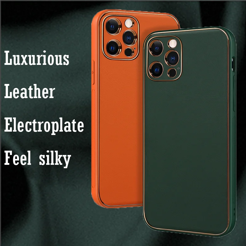 Луксозен кожен галваничен капак чист цвят За iphone14 13 12 11Pro Max Plus X XS XR сеизмичен мек калъф за мобилен телефон