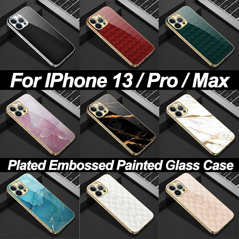 Луксозно покритие закалено стъкло случай за IPhone 12 13 Pro Max покритие гравиране ръб твърд за IPhone 11 12 13 Pro Макс случай капак
