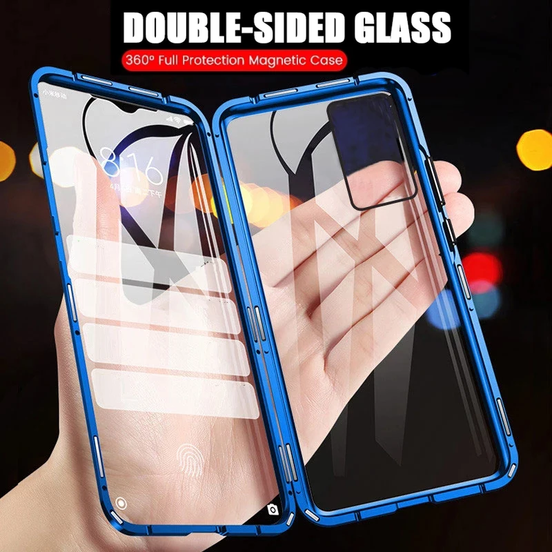 Магнитен двустранен калъф за телефон от закалено стъкло за Samsung Galaxy A50 A50S A51 A53 A54 A52 5G удароустойчив алуминиев капак на бронята