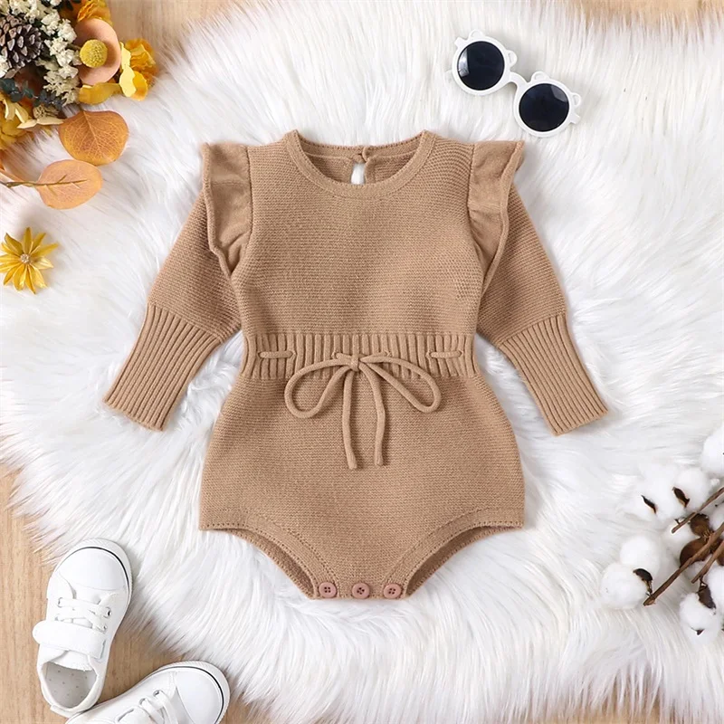 Малко дете бебе момиче пуловер гащеризон дълъг ръкав пуловер суитчър къдрици плета отгоре есен зима пролет сладък дрехи
