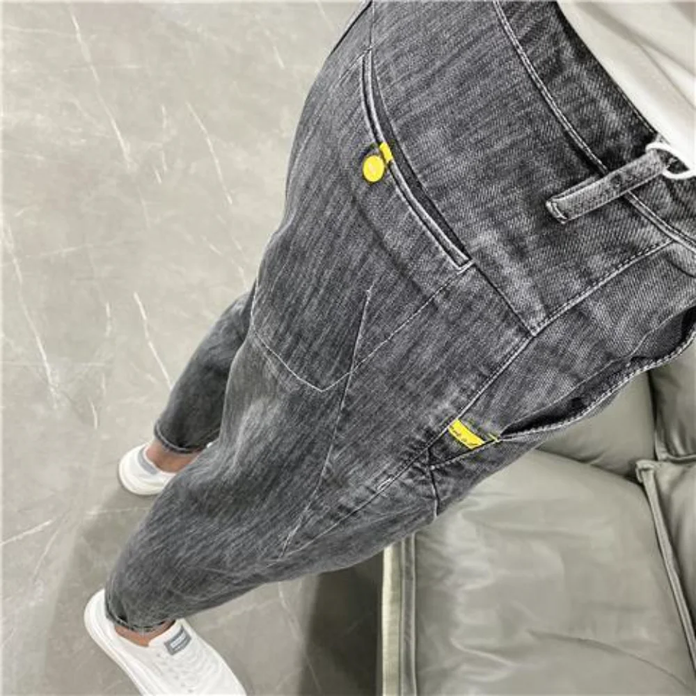Модерен летен есенен луксозен памучен панталон за мъже Тънки твърди дънки със стреч класически ежедневни и официални облекла сиви дънки