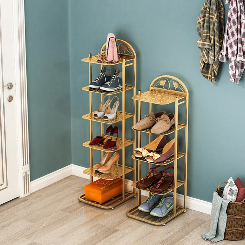 Модерна проста луксозна домакинска врата метална стойка за обувки Достъп до баня Многоетажна стойка за съхранение Прост рафт за чехли Мебели за дома