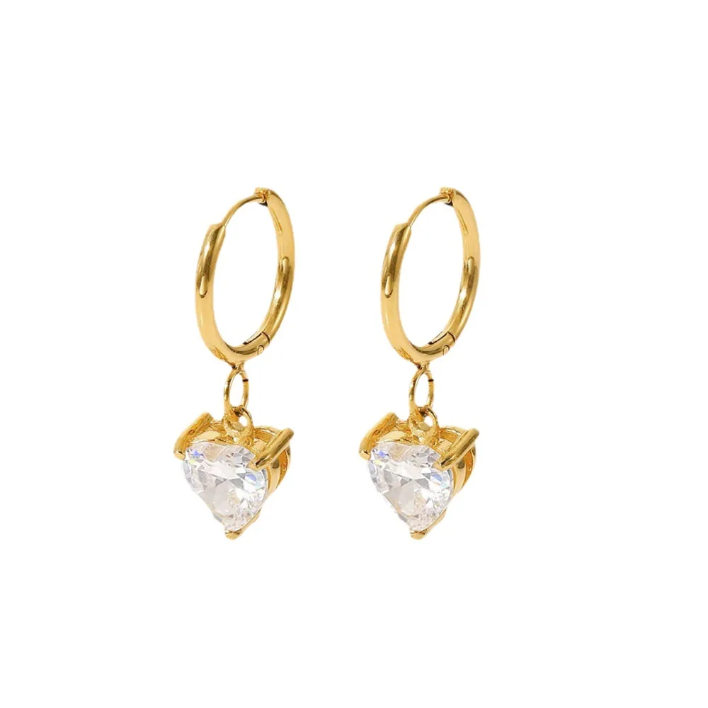Модерни обеци с форма на сърце с блестящи цирконови камъни - универсални и стилни шипове за уши за жени