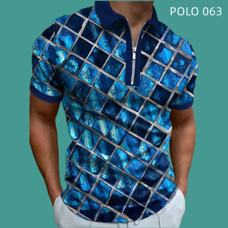 Мъжка лятна висококачествена мода Поло риза мъжки ежедневни ревера с къс ръкав половин цип тенденция облекло HD печат