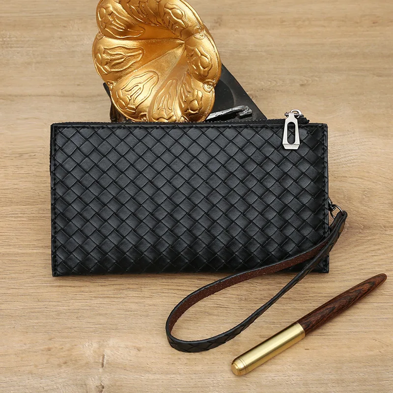 Нов мъжки портфейл дълъг модерен ръчен чанта мъжки тънки трикотажни чанта цип ръчна чанта