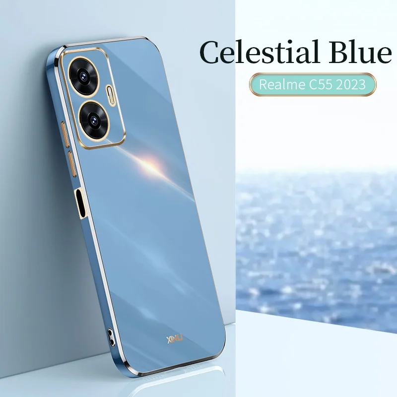 Нов стил луксозен квадратен калъф за телефон за Realme C55 RealmeC55 удароустойчив мек силиконов заден капак