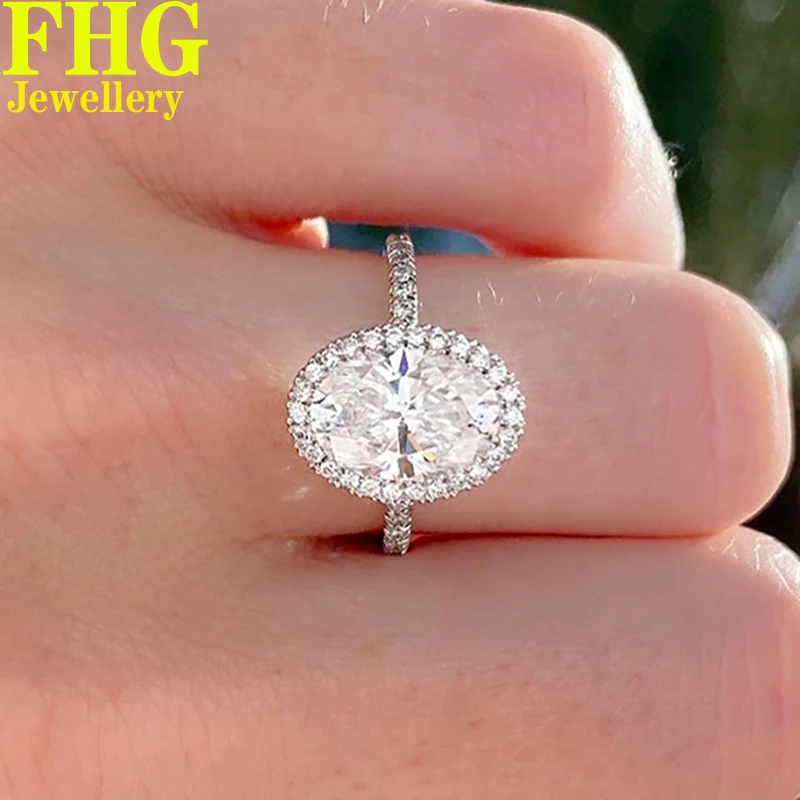 овална форма 3Carat 14K бяло злато жени сватбено тържество годежен пръстен DVVS1 Moissanite диамантен пръстен класически модерен