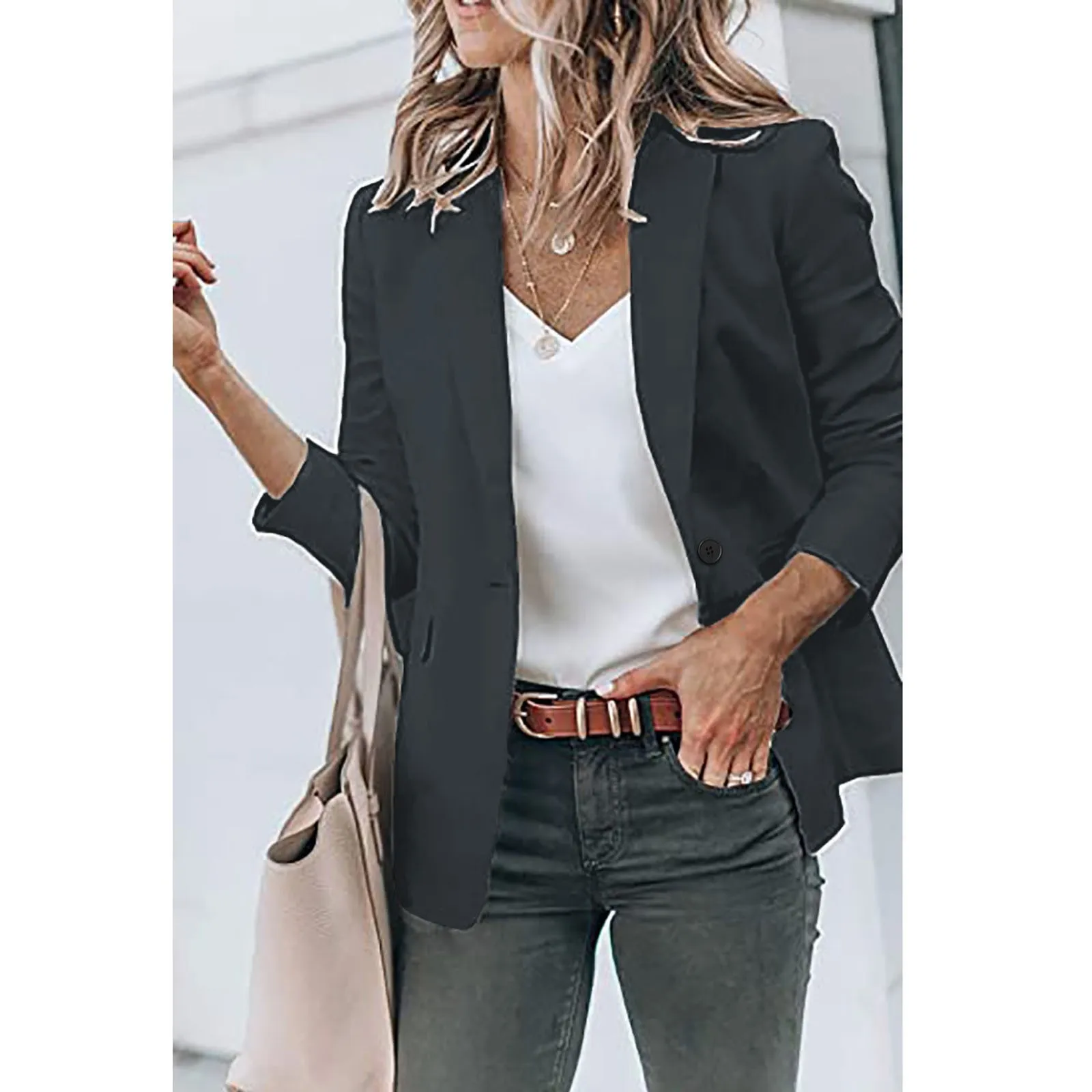 Офис Дамски блейзър якета мода твърди колир дрехи елегантен стилен женствен блейзър офис облекло ежедневни върхове