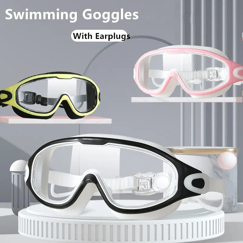 Очила за плуване Силиконови очила за плуване Голяма рамка с тапи за уши Мъже Жени Професионални HD очила против мъгла Аксесоари за плуване