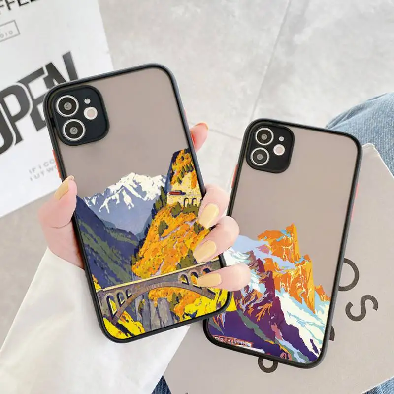 Планински изглед Илюстрации Калъф за телефон матов прозрачен За iphone 14 11 12 13 плюс мини x xs xr pro макс капак