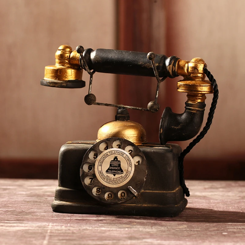 Реколта американски стил индустриален телефон смола модел орнамент хол симулация занаятчийски вино кабинет декорация