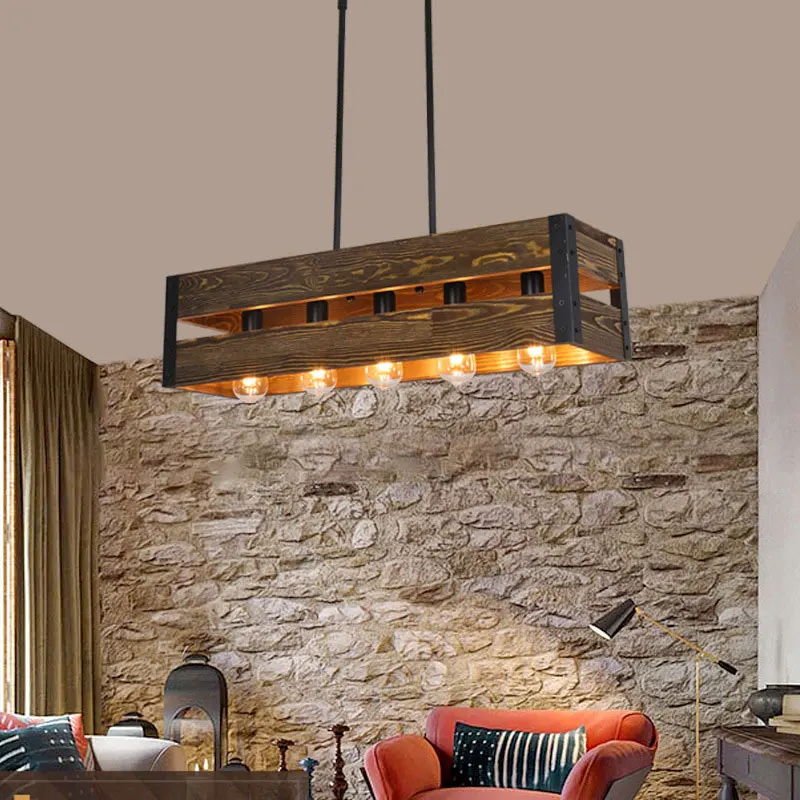 Реколта таванско помещение Индустриални полилеи Американски ресторанти Барове Кафенета Творчески и персонализиран дизайн Дървена лампа