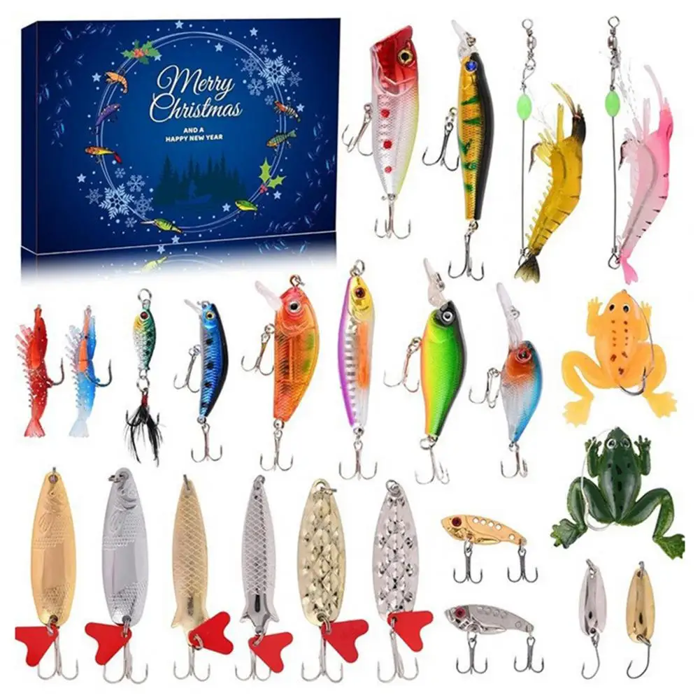 Риболовни примамки Адвентен календар Търси тройна кука Коледно обратно броене Риболовни примамки 24 дни Комплект примамки за риболов Риболовни принадлежности
