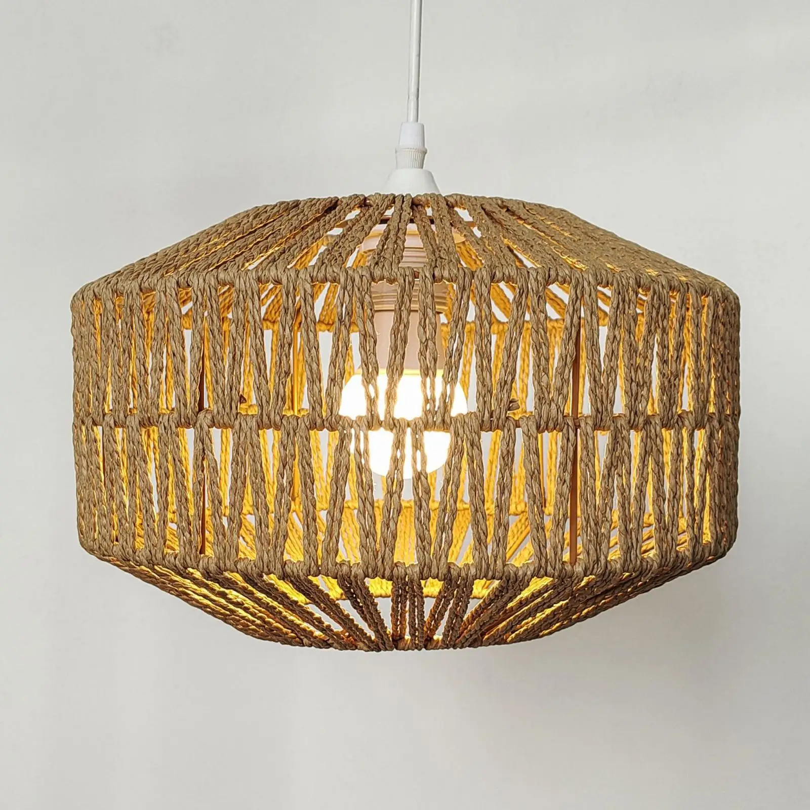 Ръчно тъкан абажур за въже - Декор за настолна / подова лампа за хол и кухня - Висящи лампи