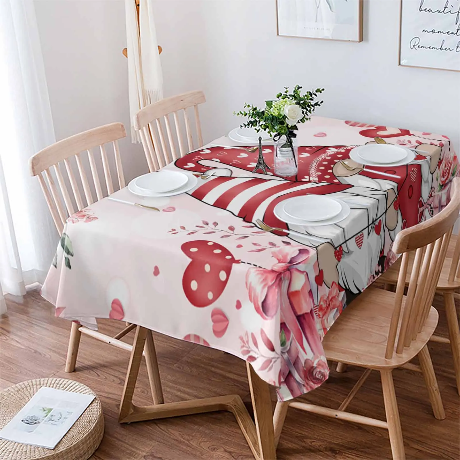Свети Валентин розови розови цветя любов джудже маса кърпа водоустойчив трапезария покривка кухня декоративни парти таблица покритие