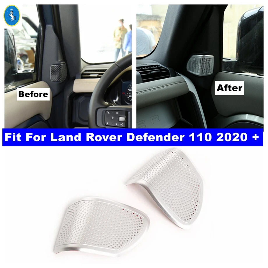Сребърен автомобилен стайлинг стълб Аудио високоговорител Пищялка рамка капак тапицерия за Land Rover Defender 110 2020 - 2022 интериор Аксесоари