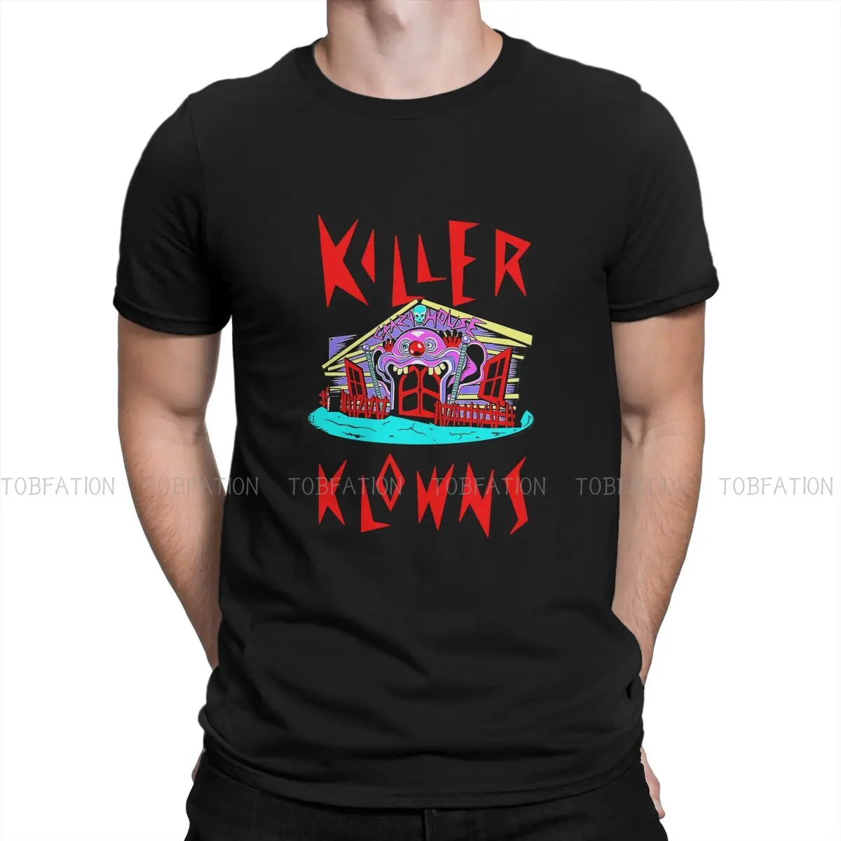 Убийствени клоуни от космоса филм 100% памук TShirts Crazy House Print Homme T Shirt Hipster Tops Размер S-6XL