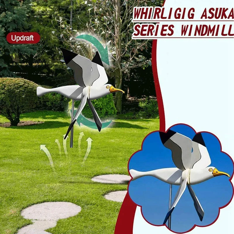 Чайки Asuka вятърна мелница,New Flying Seagul вятърна мелница градина Spinner папагал чайка птица детски играчки,пневматичен отгоре бял